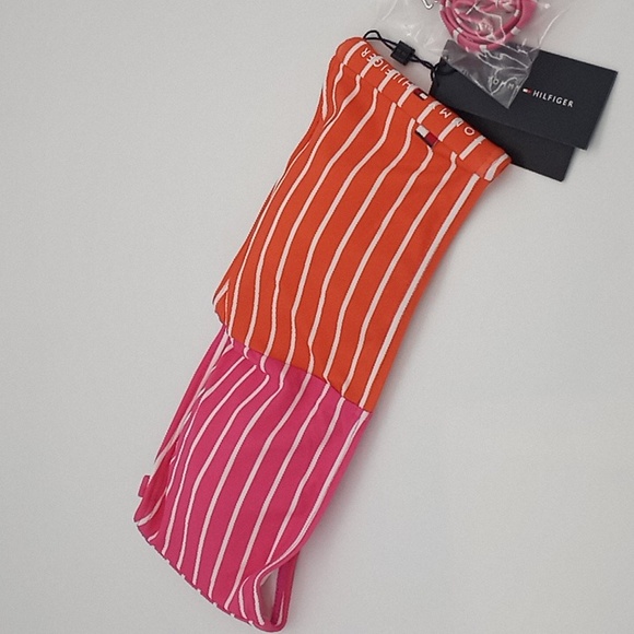 Tommy Hilfiger Sail Away Striped Bandeau Bikini Top Pink Orange M - Picture 2 of 11